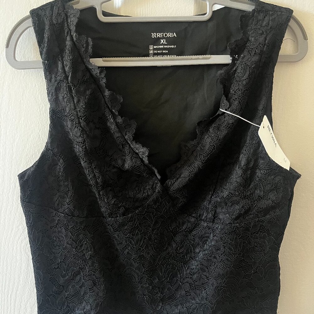 REORIA Womens Sexy V-Neck Sleeveless Double Lined Going Out Y2K Trendy Lace Crop